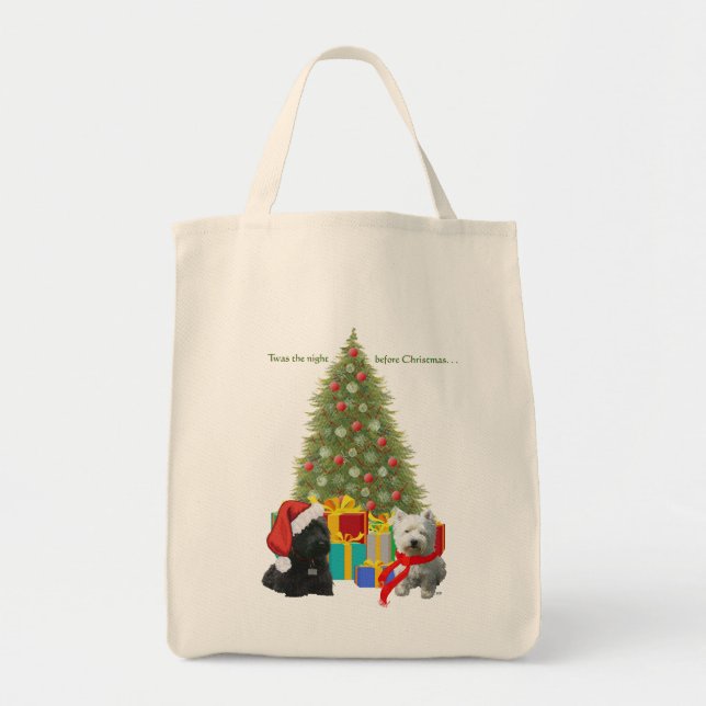Bolsa Tote Árvore de Natal Scottie e Westie (Frente)