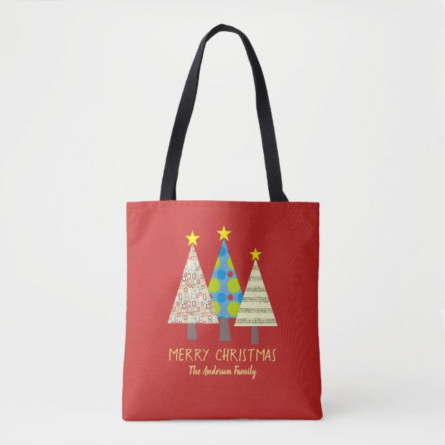 Bolsa Tote Árvore de Natal Vermelha de Feriado (Frente)