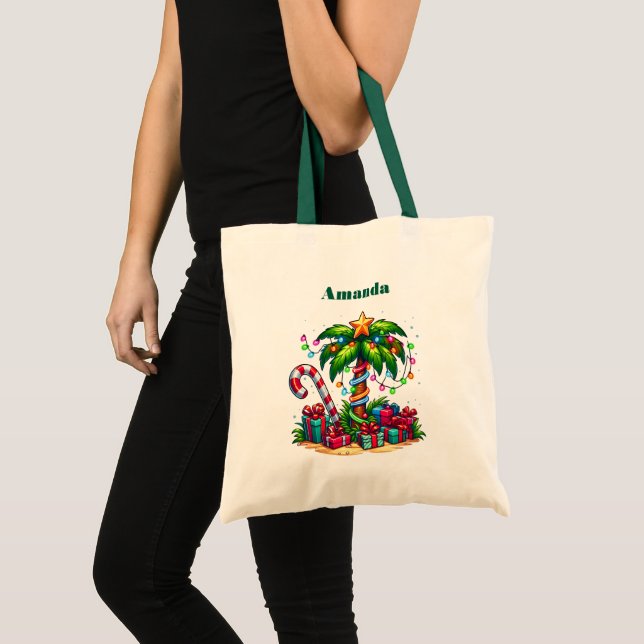 Bolsa Tote Árvore de Palma de Natal tropical (Frente (produto))