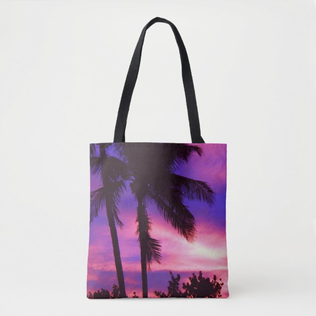Bolsa Tote Árvore de Palma Sunset Rosa e Roxo (Frente)