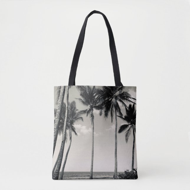 BOLSA TOTE ÁRVORE DE PALMA TROPICAL NA PRAIA (Frente)
