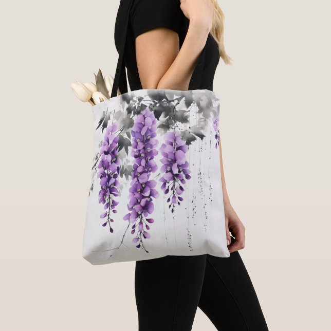 Bolsa Tote Árvore de Wisteria de Flores Roxas (Close Up)