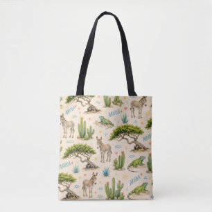 Bolsa Tote Árvore divi de Aruba, burro, iguana, cacto
