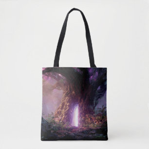 Bolsa Tote Árvore Encantada Surrealista Com Portal Reluzente