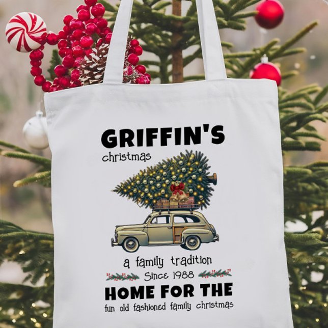 Bolsa Tote Árvore Engraçada do Nome da Família Carro Natal (Criador carregado)