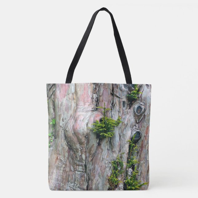 BOLSA TOTE ÁRVORE-HUGGERS DELIGHT/TREE TRUNS COM MOSS E KNOT (Frente)