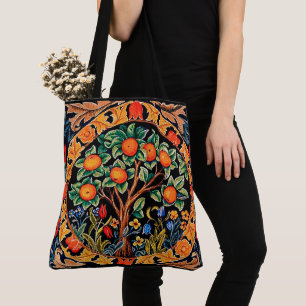 BOLSA TOTE ÁRVORE LARANJA COM FOLHAS VERDE, FLORES