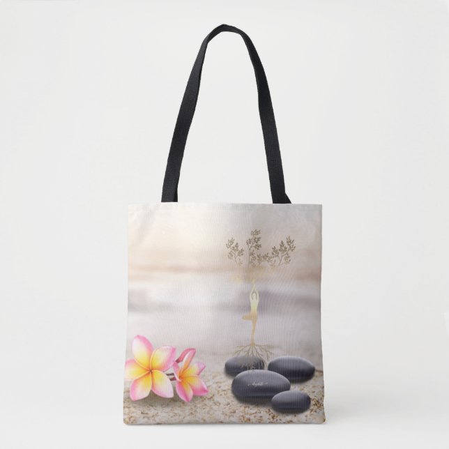 Bolsa Tote Árvore Mulheres Silhouette Zen Stones (Frente)