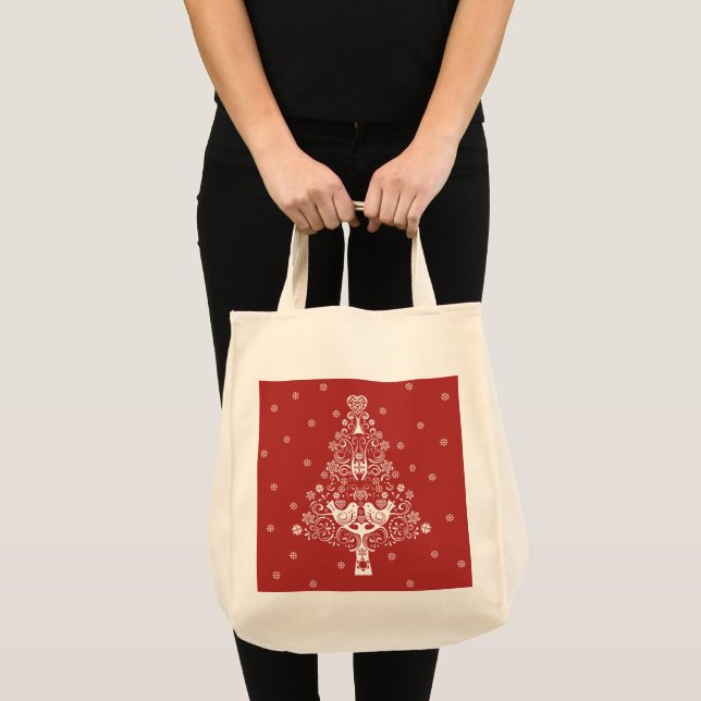 Bolsa Tote Árvore Nórdica de Natal escandinava Magia (Frente (produto))