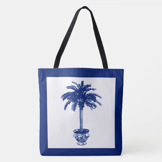 Bolsa Tote Árvore Palm Potente - marinho azul e branco (Frente)
