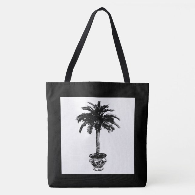 Bolsa Tote Árvore Palm - preto e branco (Frente)