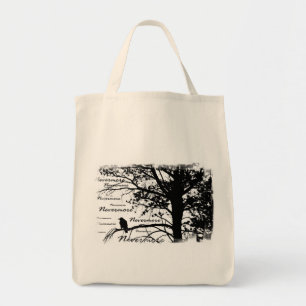 Bolsa Tote Árvore preta & do branco nunca mais do corvo da