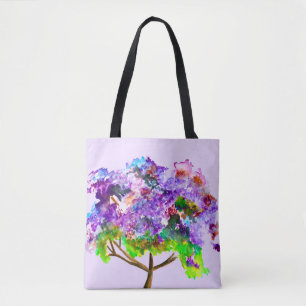 Bolsa Tote Árvore roxa Jacaranda de aquarela fina