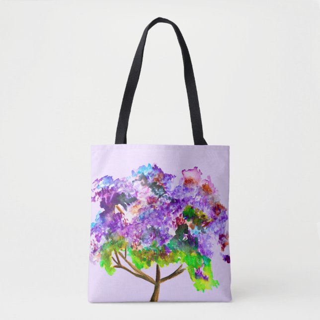 Bolsa Tote Árvore roxa Jacaranda de aquarela fina (Frente)
