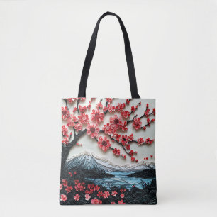 Bolsa Tote Árvore Sakura Arte em papel, árvore com flores ver