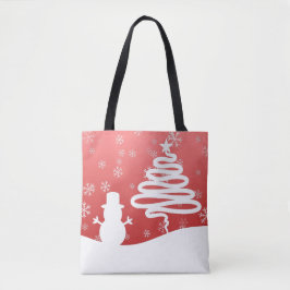 Bolsa Tote Árvore Snowman de inverno Branco