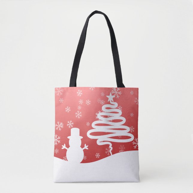 Bolsa Tote Árvore Snowman de inverno Branco (Frente)