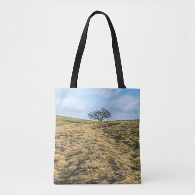 Bolsa Tote árvore solitária no campo (Frente)