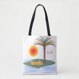 Bolsa Tote Árvore Tropical Brilhante, Sol e Ondas