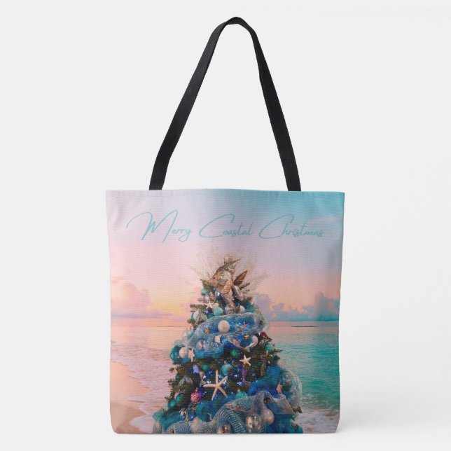 Bolsa Tote Árvore tropical de Natal costeiro da felizÁrvore d (Frente)
