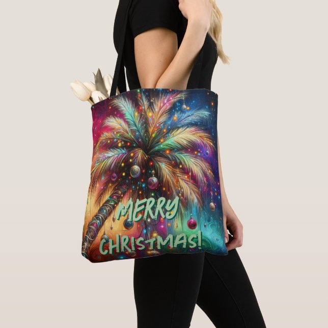 Bolsa Tote Árvore Tropical de Natal Whimsso Vivid (Close Up)