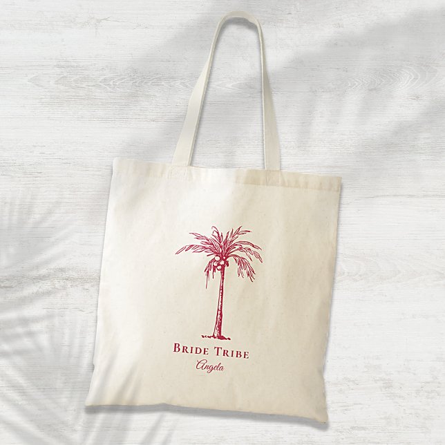 Bolsa Tote Árvore Tropical Palm Magenta de Tribo Brito Person (Criador carregado)