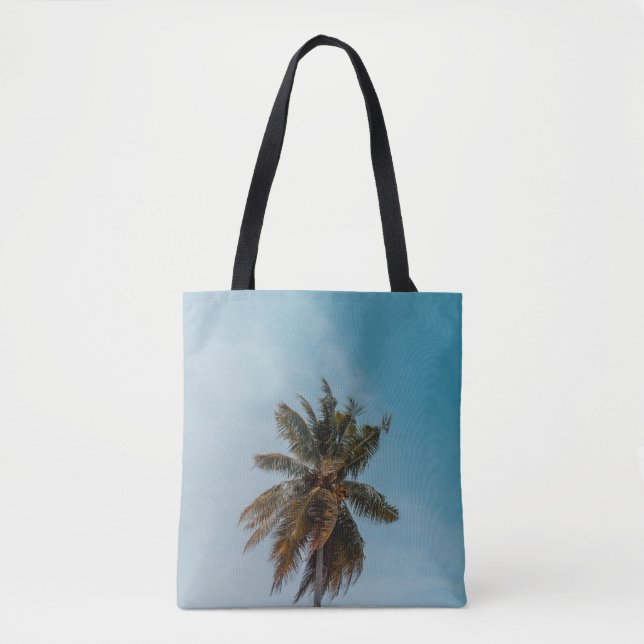 Bolsa Tote Árvore verde de coco sob céu azul (Frente)