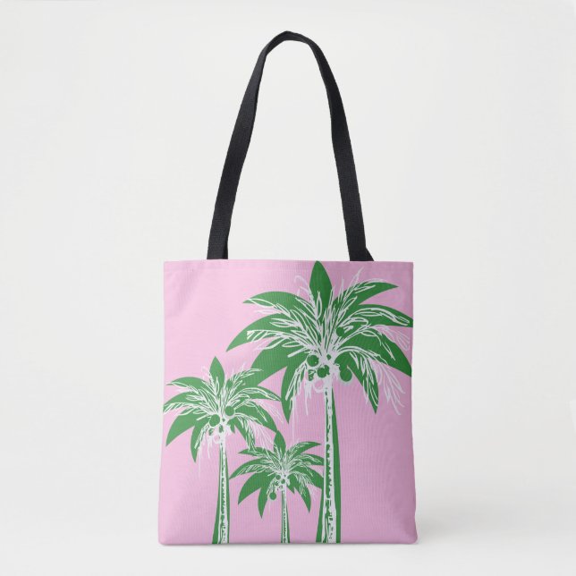 Bolsa Tote Árvore verde rosa, preppy Girly Beach (Frente)