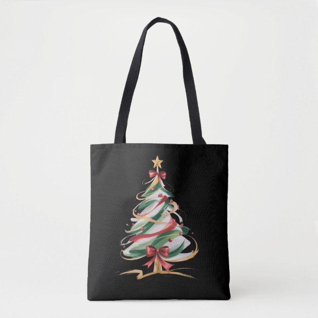 Bolsa Tote Árvores Alegres e Iluminadas Natal Feriado Inverno (Frente)