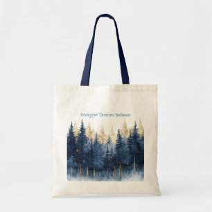 Bolsa Tote Árvores Azuis Douradas Imagine Sonho Acredite