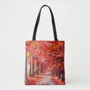 Bolsa Tote Árvores coloridas do outono, pintura de óleo impre