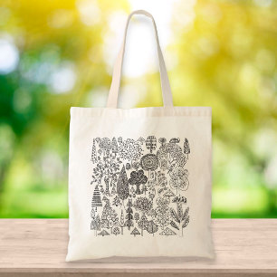 Bolsa Tote Árvores de Arte Contemporânea Desenhada à Mão 