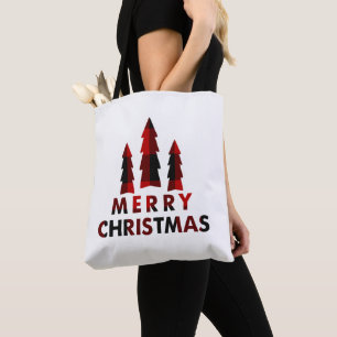 Bolsa Tote Árvores de Natal Alegres Rústicas Xadrez Búfalo Ve