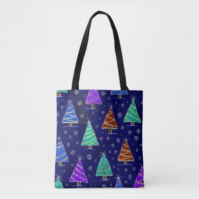 Bolsa Tote Árvores de Natal Aquarela: Padrão Florestal. (Frente)
