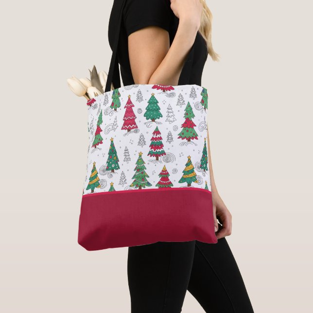 Bolsa Tote Árvores de Natal Decoradas com Desenhos Excêntrico (Close Up)