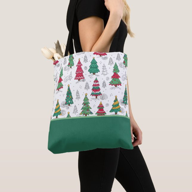 Bolsa Tote Árvores de Natal Decoradas com Desenhos Excêntrico (Close Up)