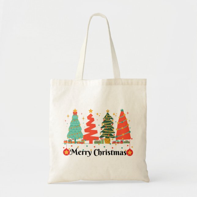Bolsa Tote Árvores de Natal Feliz Natal (Frente)