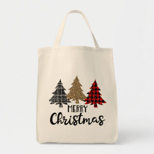 Bolsa Tote Árvores de Natal Feliz Xadrez de Natal