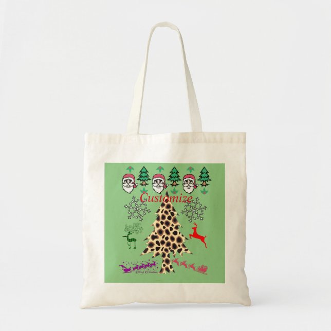 Bolsa Tote Árvores de Natal Leopardo com Santas Thunder_Cove (Frente)