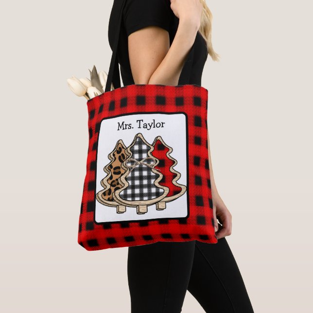Bolsa Tote Árvores de Natal Personalizadas da Xadrez de Buffa (Close Up)