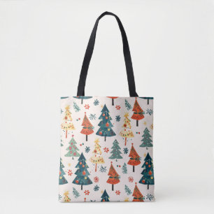 Bolsa Tote Árvores de Natal Pinheiro Coloridas Sem Costura