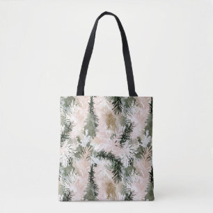 Bolsa Tote Árvores de Natal verdes, cor-de-rosa abstrato