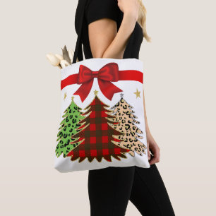 Bolsa Tote Árvores de Natal Vermelhas, Verdes e Douradas com