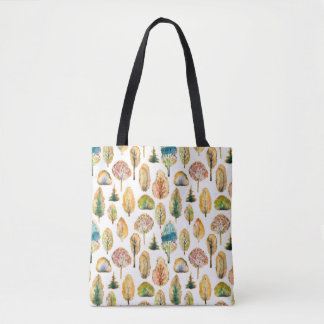 Bolsa Tote Árvores de outono de aquarela, padrão sem costura.
