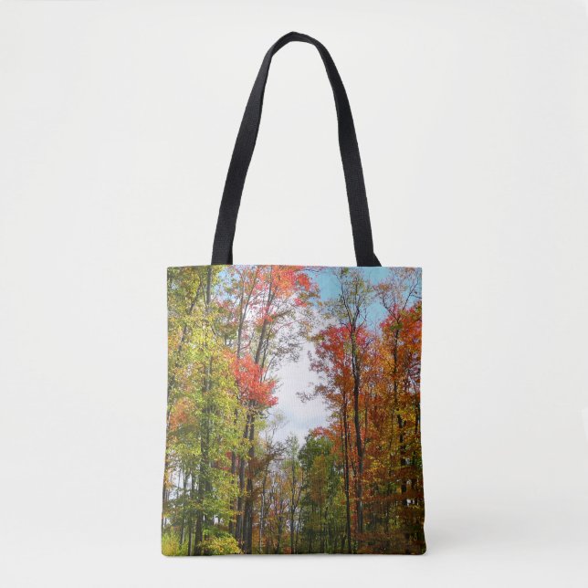 Bolsa Tote Árvores de Outono e Céu Azul Fotografia da Naturez (Frente)