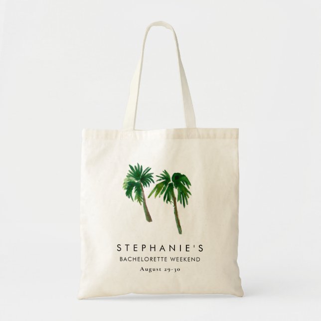 Bolsa Tote Árvores de Palma Tropicais em Aquarela  Despedida  (Frente)