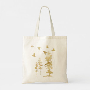 Bolsa Tote Árvores e Aves Douradas do inverno