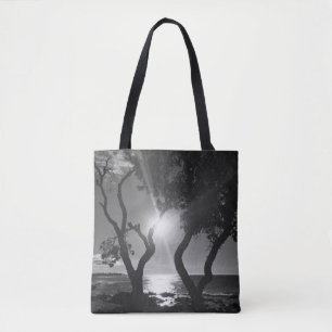 Bolsa Tote Árvores Ensolaradas de Hawaii Praia Foto Preto e B