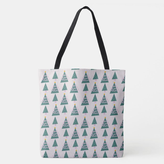 Bolsa Tote Árvores Fofas Rabiscos Rosa Verde (Frente)