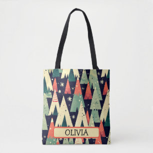 Bolsa Tote Árvores Geométricas Lindas no Inverno Personalizad